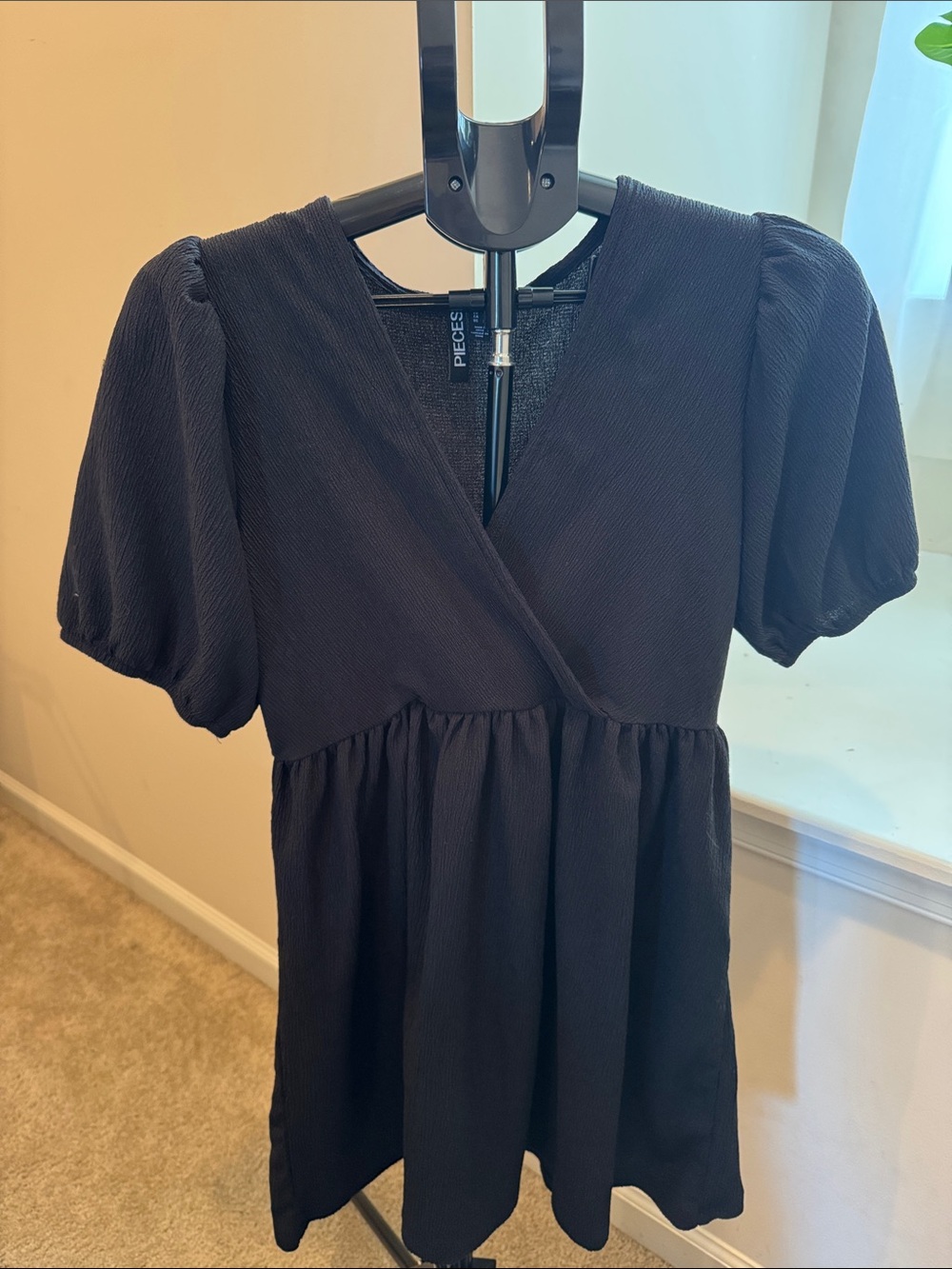Pieces Black Mini Dress with Puff Sleeves